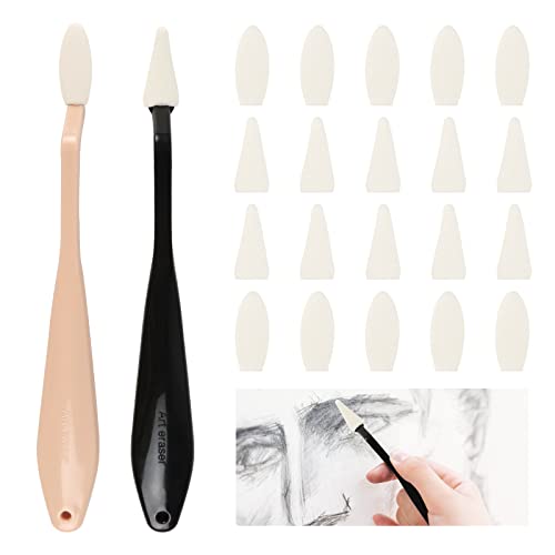 FENGCHUANG 2 Pcs Sketch Wiper, Sketch Wiper Set with 20 Sponge Heads Painting Knife, Small Palette Knife, Palette Knife Painting for Oil Sketch Painting Beginners (Black, Light Coffee Color)