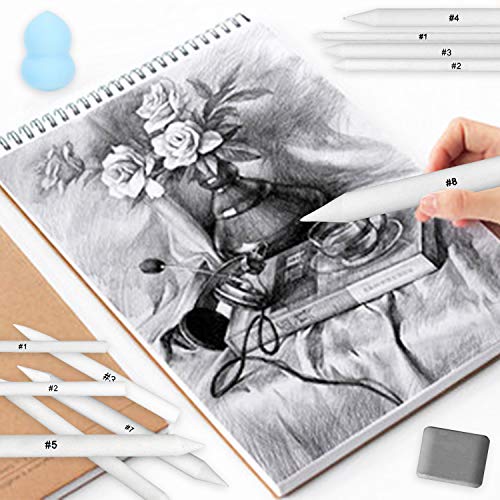23Pack Art Blenders Set, Blending Stumps and Tortillions Set with Sandpaper Pencil Sharpeners, Kneaded Eraser, Pencil Extension Tool, Sponge, Package in Felt Bag for Student Artists Sketch Drawing