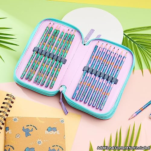 Disney Stitch Pencil Case with Stationery for Girls Frozen Filled Pencil Case School Supplies Colouring Pencils Coloured Markers Stitch Gifts for Girls (Stitch Triple Zip)