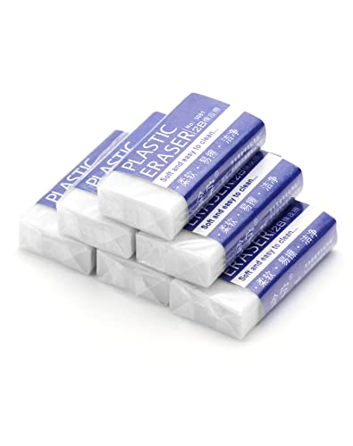 QWORK® 40Pcs White Plastic Eraser, Soft 2B Eraser for Sketches Paintings Fine Arts Universal Use in Schools Home Office