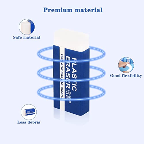 40Pcs White Plastic Erasers Soft 2B Eraser Plastic Pencil Eraser for School Home Office Sketches Paintings Fine Arts(4 * 2 * 1cm)