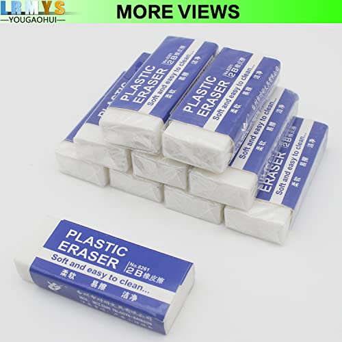 LRMYS White Soft Plastic Erasers, 5.2cm PVC Plastic Rubber 2B Pencil Eraser Student Drawing Tool for Universal Use in Schools Sketches Paintings Fine Arts Homes and Offices, 10 Pcs in Pack
