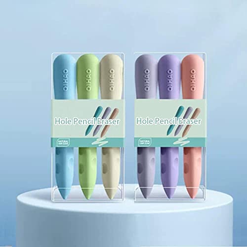 LAYGUDRAS Pencil Shape Eraser, Hole Pencil erasers,Easy to Hold,Cute Pencil Erasers for School Home Office Sketches Paintings Fine Arts (Small 6 Colors)