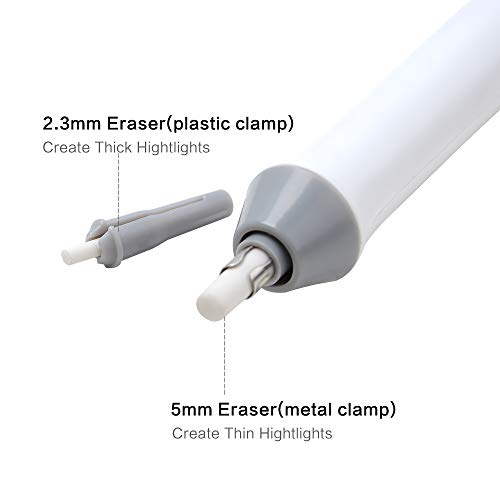 Amazon Brand - Eono Electric Eraser Kit, Battery Operated Automatic Portable Rubber Pencil Eraser, with 22pcs Additional Replaceable Rubber Refills - Diameter 2.3mm 10pcs and 5mm 12pcs, White