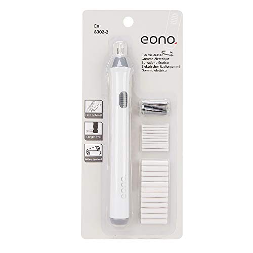 Amazon Brand - Eono Electric Eraser Kit, Battery Operated Automatic Portable Rubber Pencil Eraser, with 22pcs Additional Replaceable Rubber Refills - Diameter 2.3mm 10pcs and 5mm 12pcs, White