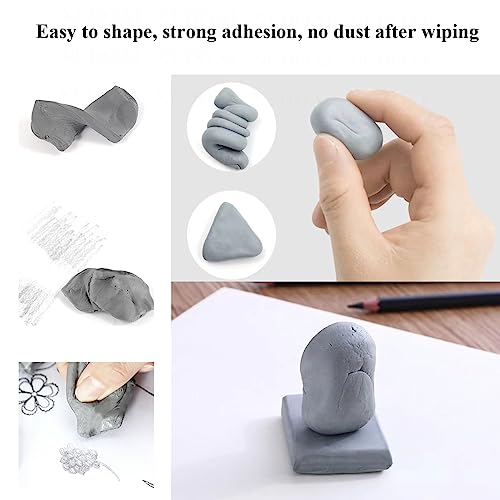 Kneaded Art Eraser, XUDOAI Grey Soft Durable Sketch Putty Rubber, Kneadable Rubber Eraser Set (4)