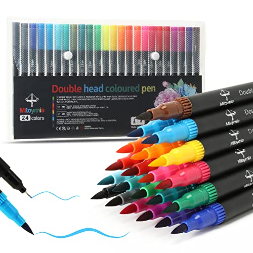 Mitoymia 24 Dual Tip Colouring Pens brush pens,Felt Tip Pens for Adults and children drawing pens,coloured pens art pens Set brush pens for colouring markers