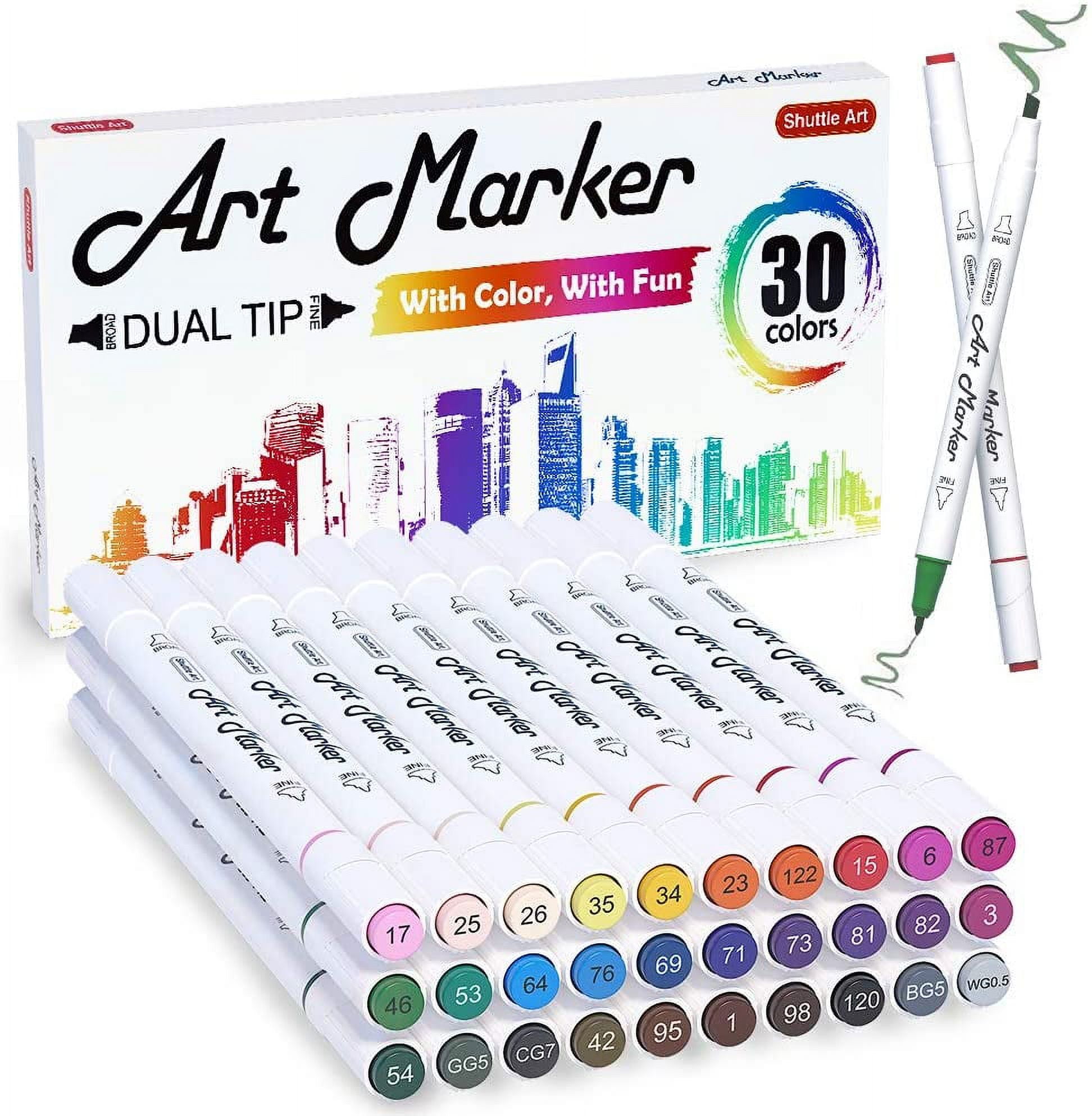 Shuttle Art 30 Colours Art Pens, Dual Tip Alcohol Based Markers Pens for Kids and Adult, Ideal Graphic Art Markers for Colouring, Drawing, Sketching and Cards Making