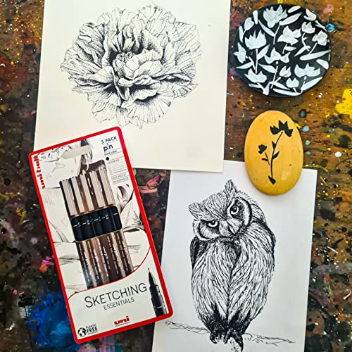 uni-ball PIN Fineliners, Black Fine Tipped Writing Pens, Water and Fade-Resistant Ink, Ideal for Architects, Sketching, Scrapbooking, Outlining, Art, Technical Drawing, Archival Quality, Pack of 5