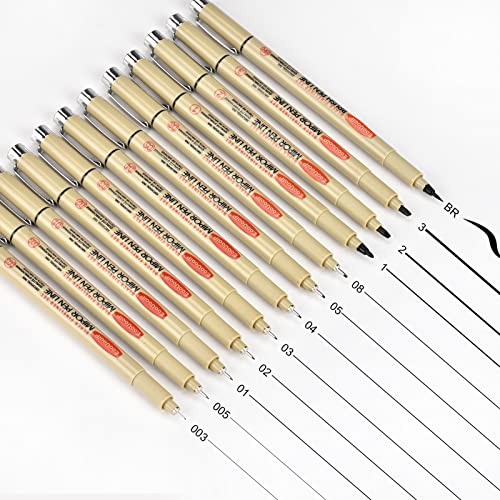 EooUooIP Micro Pen Fineliner Ink Pen, 12 Pack Fineliner Pens Set, Black Pigment Pen Fineliners Art Supplies Fine Point Sketch Pens Shading drawing Technical Drawing pen for Artist, Kids or Adult