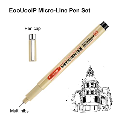 EooUooIP Micro Pen Fineliner Ink Pen, 12 Pack Fineliner Pens Set, Black Pigment Pen Fineliners Art Supplies Fine Point Sketch Pens Shading drawing Technical Drawing pen for Artist, Kids or Adult