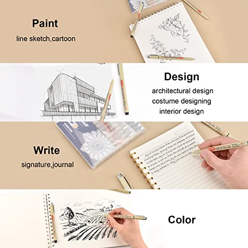 EooUooIP Micro Pen Fineliner Ink Pen, 12 Pack Fineliner Pens Set, Black Pigment Pen Fineliners Art Supplies Fine Point Sketch Pens Shading drawing Technical Drawing pen for Artist, Kids or Adult