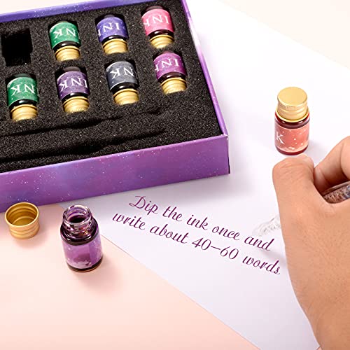 Glass Dip Pen Set 16pcs Crystal Ink Pen Set with 2 Glass Pens, 12 x 7ml Colorful Inks, Pen Holder and Cleansing Cup, Glass Dip Pen and Ink Set for Art, Writing, Drawing, Signatures, Calligraphy, Gift