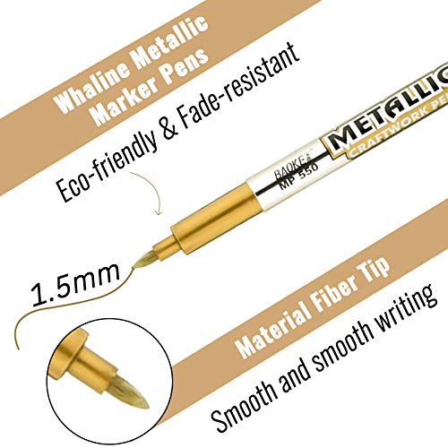 Whaline Metallic Marker Pens 8Pcs Gold Permanent Markers Pen Drawing Pen for Back to School Card Making Scrapbooking Art Crafts Wedding Guest Book