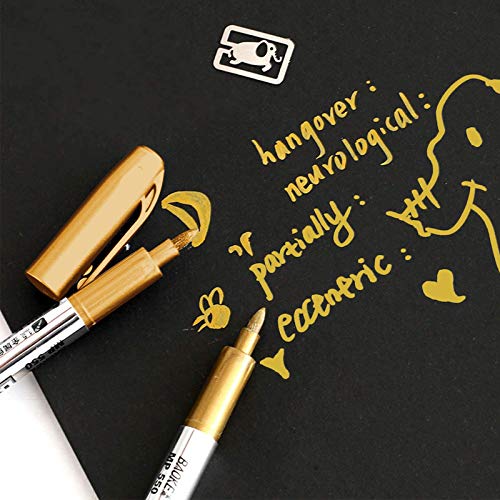 Whaline Metallic Marker Pens 8Pcs Gold Permanent Markers Pen Drawing Pen for Back to School Card Making Scrapbooking Art Crafts Wedding Guest Book