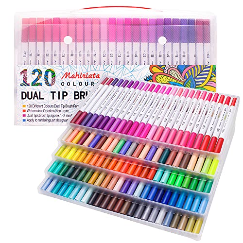 120 Colours Marker Pen Set Dual Tips Art Markers WaterColour Brush Pens for Kids Adults Drawing, Sketching, Highlighting & Underlining