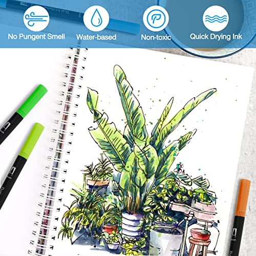 ABEIER Dual Tip Colouring Pens Brush Pens, 120 Felt Tip Pen Art Markers for Kids and Adults, Fineliner Tip Brush Marke for Drawing Sketching Calligraphy Painting