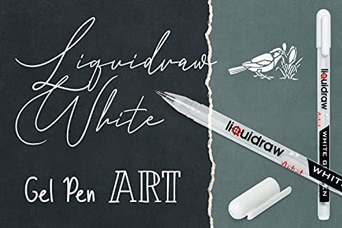 Liquidraw White Gel Pens For Art, Black Paper 0.8mm Fine Point Gel Pen For Artists, Highlights, Drawing, Writing & Sketching Designs
