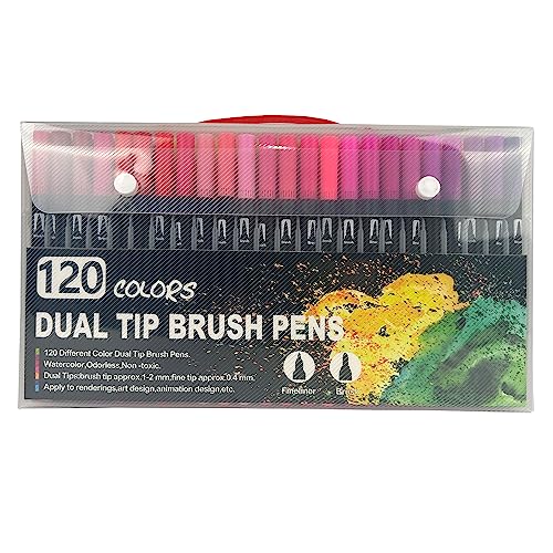 ABEIER Dual Tip Colouring Pens Brush Pens, 120 Felt Tip Pen Art Markers for Kids and Adults, Fineliner Tip Brush Marke for Drawing Sketching Calligraphy Painting