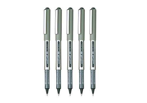 Uni-ball UB-157 Eye Black Rollerball Pens. Premium Fine 0.7mm Ballpoint Tip for Super Smooth Handwriting, Drawing, Art, Crafts and Colouring. Fade and Water Resistant Liquid Uni Super Ink. Pack of 5
