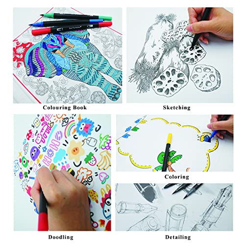 Halobios Colouring Pens, 120 Fineliner Felt Tip Pens Art Markers for Adults Kids Artist Beginner, Dual Tip Brush Marker Pens for Drawing Sketching Adult Colouring Books Bullet Journal Calligraph