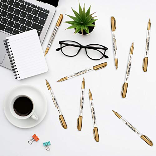 Whaline Metallic Marker Pens 8Pcs Gold Permanent Markers Pen Drawing Pen for Back to School Card Making Scrapbooking Art Crafts Wedding Guest Book