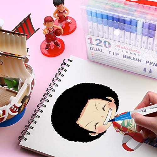 120 Colours Marker Pen Set Dual Tips Art Markers WaterColour Brush Pens for Kids Adults Drawing, Sketching, Highlighting & Underlining