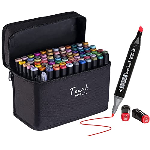 80 Colours Art Marker, Colouring Pens Alcohol Markers Dual Tip Art Pens for Kids Adult Beginner, Permanent Marker with a Carrying Case for Painting, Highlighting, Sketching, Drawing, Colouring Black