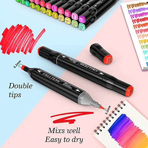 Vallteng 40 Colours Art Markers Set Twin Marker Pens Broad Fine Point Graphic Marker Pen Architecture Design for Drawing Coloring Highlighting and Underlining
