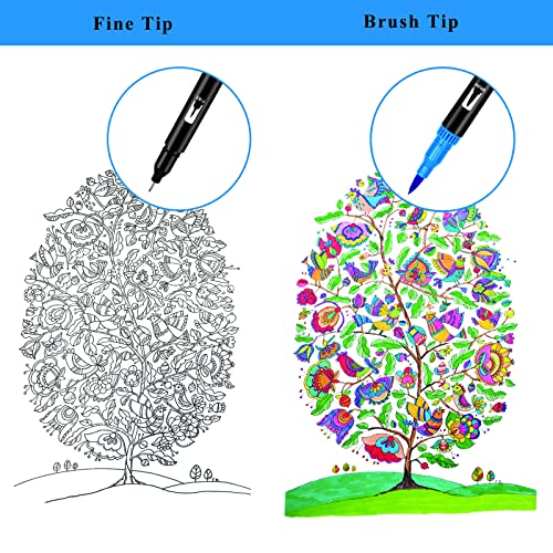 Halobios Colouring Pens, 120 Fineliner Felt Tip Pens Art Markers for Adults Kids Artist Beginner, Dual Tip Brush Marker Pens for Drawing Sketching Adult Colouring Books Bullet Journal Calligraph