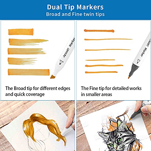 Alcohol Markers, 42 Art Markers with Dual Tip, Permanent Graphic Marker Pens for Kids Adults, Art Pens for Drawing Sketching Graffiti Manga Anime Design