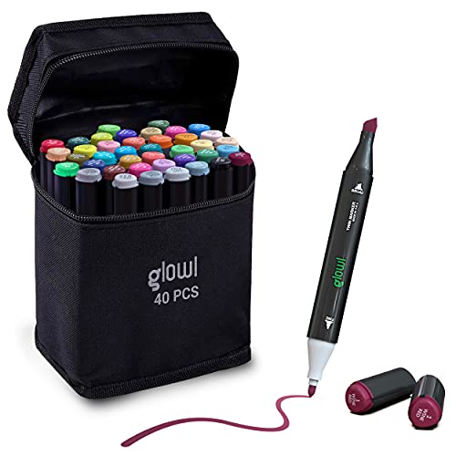 Glowl 40 Colours Graphic Marker for Artists with Dual Tips - Permanent Art Alcohol Markers Felt Tip & Chisel Tip Pens for Both Adults & Kids - Perfect for Colouring, Highlighting, and Drawing