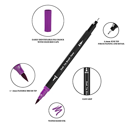 EuroElement Dual Tip Brush Pens Art Supplies Colouring Pens Set of 12/24/48 coloured Pens, Felt Tip Pens- Art Pens for kids and Adult Colouring Books- Fine Tip for Drawing, Brush Tips for Calligraphy