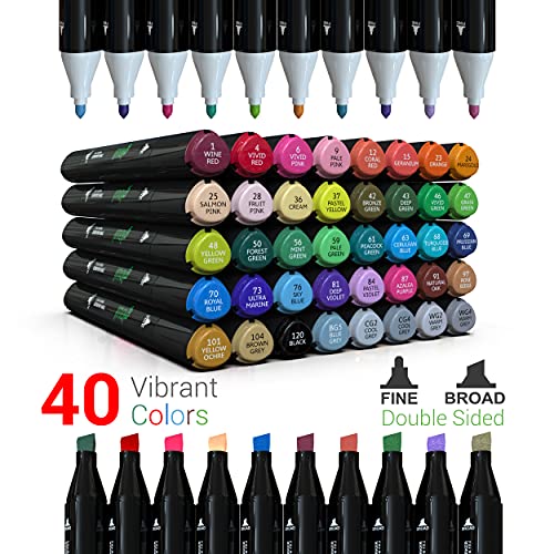 Glowl 40 Colours Graphic Marker for Artists with Dual Tips - Permanent Art Alcohol Markers Felt Tip & Chisel Tip Pens for Both Adults & Kids - Perfect for Colouring, Highlighting, and Drawing