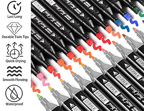 80 Colours Art Marker, Colouring Pens Alcohol Markers Dual Tip Art Pens for Kids Adult Beginner, Permanent Marker with a Carrying Case for Painting, Highlighting, Sketching, Drawing, Colouring Black