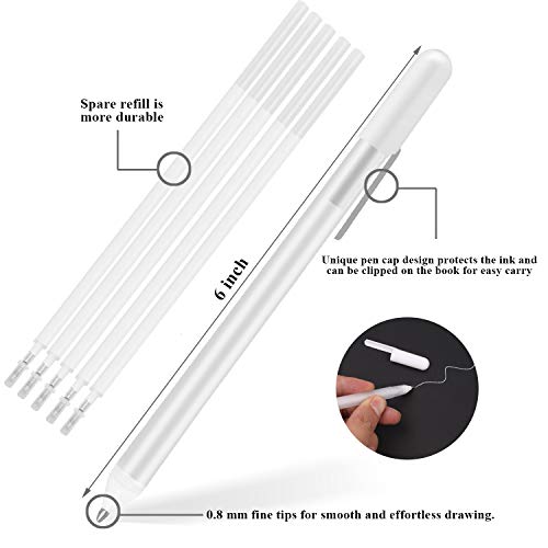 JUYOO 10 Pieces White Gel Pens Set White Line Drawing Pen 0.8mm Fine Point Gel Pen Set Sketching Pens Highlight Pens for School Artists Dark Papers Highlight Drawing Art Design Supplies