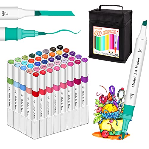 Efimeso 40 Colors Permanent Marker Pens, Alcohol Markers Pens Brush Sketch Marker for Adults & Kids, Professional Art Pen Dual Tips for Drawing, Coloring, Sketching and Painting
