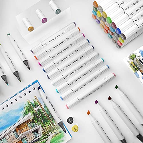 Alcohol Markers, 42 Art Markers with Dual Tip, Permanent Graphic Marker Pens for Kids Adults, Art Pens for Drawing Sketching Graffiti Manga Anime Design