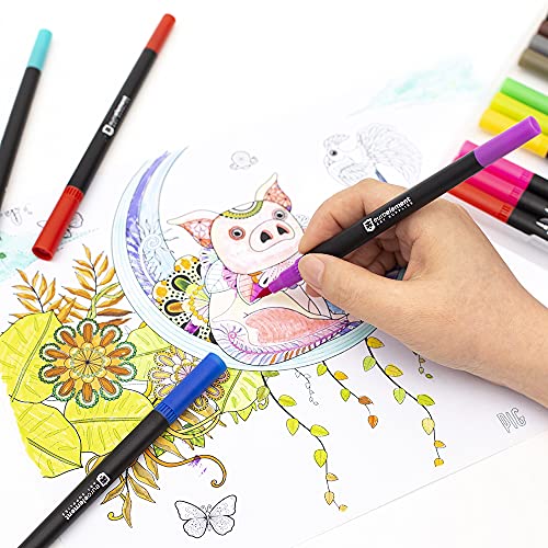 EuroElement Dual Tip Brush Pens Art Supplies Colouring Pens Set of 12/24/48 coloured Pens, Felt Tip Pens- Art Pens for kids and Adult Colouring Books- Fine Tip for Drawing, Brush Tips for Calligraphy