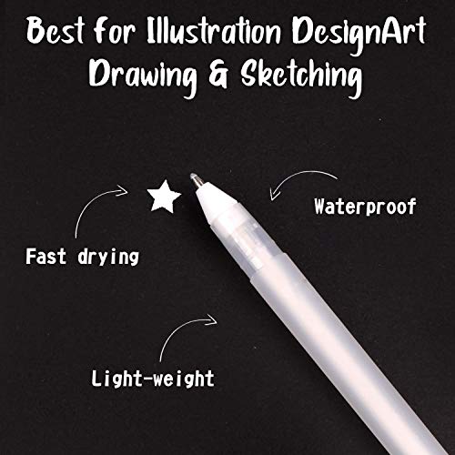 JUYOO 10 Pieces White Gel Pens Set White Line Drawing Pen 0.8mm Fine Point Gel Pen Set Sketching Pens Highlight Pens for School Artists Dark Papers Highlight Drawing Art Design Supplies