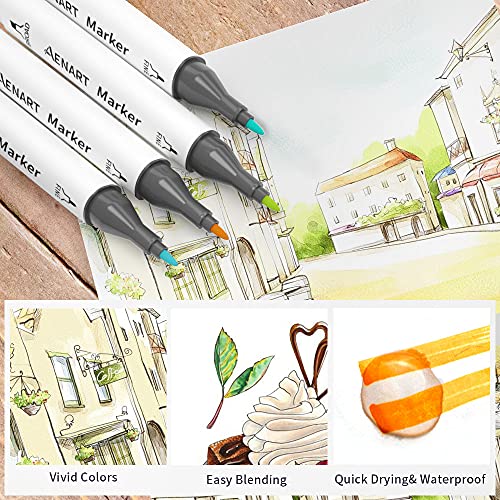 Alcohol Markers, 42 Art Markers with Dual Tip, Permanent Graphic Marker Pens for Kids Adults, Art Pens for Drawing Sketching Graffiti Manga Anime Design