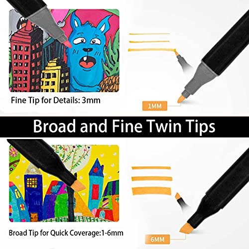 80 Colours Art Marker, Colouring Pens Alcohol Markers Dual Tip Art Pens for Kids Adult Beginner, Permanent Marker with a Carrying Case for Painting, Highlighting, Sketching, Drawing, Colouring Black