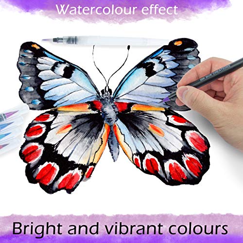 Bik bok creations Watercolour Brush Pens, 20 Water Based Ink Art Set for Colouring, Bullet Journals, Calligraphy and Drawing - Art and Crafts Supplies, Real Nylon Pens with Soft Water Blending Brush