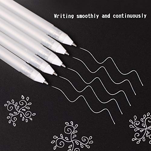 JUYOO 10 Pieces White Gel Pens Set White Line Drawing Pen 0.8mm Fine Point Gel Pen Set Sketching Pens Highlight Pens for School Artists Dark Papers Highlight Drawing Art Design Supplies