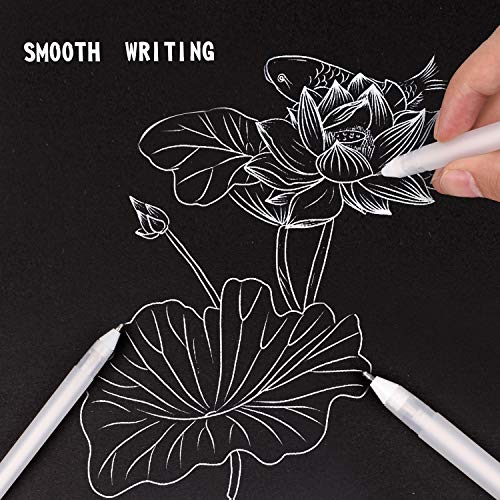 JUYOO 10 Pieces White Gel Pens Set White Line Drawing Pen 0.8mm Fine Point Gel Pen Set Sketching Pens Highlight Pens for School Artists Dark Papers Highlight Drawing Art Design Supplies