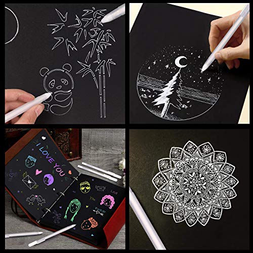 JUYOO 10 Pieces White Gel Pens Set White Line Drawing Pen 0.8mm Fine Point Gel Pen Set Sketching Pens Highlight Pens for School Artists Dark Papers Highlight Drawing Art Design Supplies