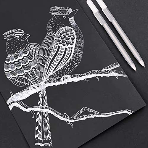 JUYOO 10 Pieces White Gel Pens Set White Line Drawing Pen 0.8mm Fine Point Gel Pen Set Sketching Pens Highlight Pens for School Artists Dark Papers Highlight Drawing Art Design Supplies