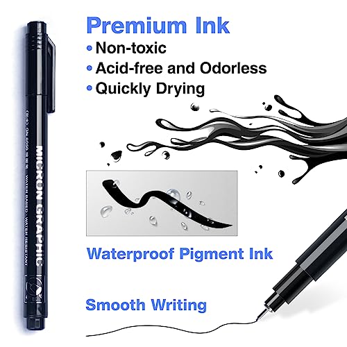 Black Fineliner Pens, 12 Pack Fineliners Technical Drawing Pens Micro Liner Sketch Pens for Artists, Fineliner Pen for Sketching Drawing Illustration Manga Scrapbooking Office Documents Art Supplies