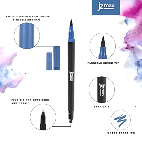 JZMAX Dual Tip Brush Pens Art Supplies Colouring Pens Set- Coloured Pens, Felt Tip Pens- Art Pens for Kids and Adult Colouring Books- Fine Tip for Drawing, Brush Tips for Calligraphy (24)