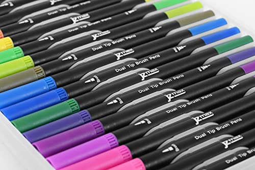 JZMAX Dual Tip Brush Pens Art Supplies Colouring Pens Set- Coloured Pens, Felt Tip Pens- Art Pens for Kids and Adult Colouring Books- Fine Tip for Drawing, Brush Tips for Calligraphy (24)
